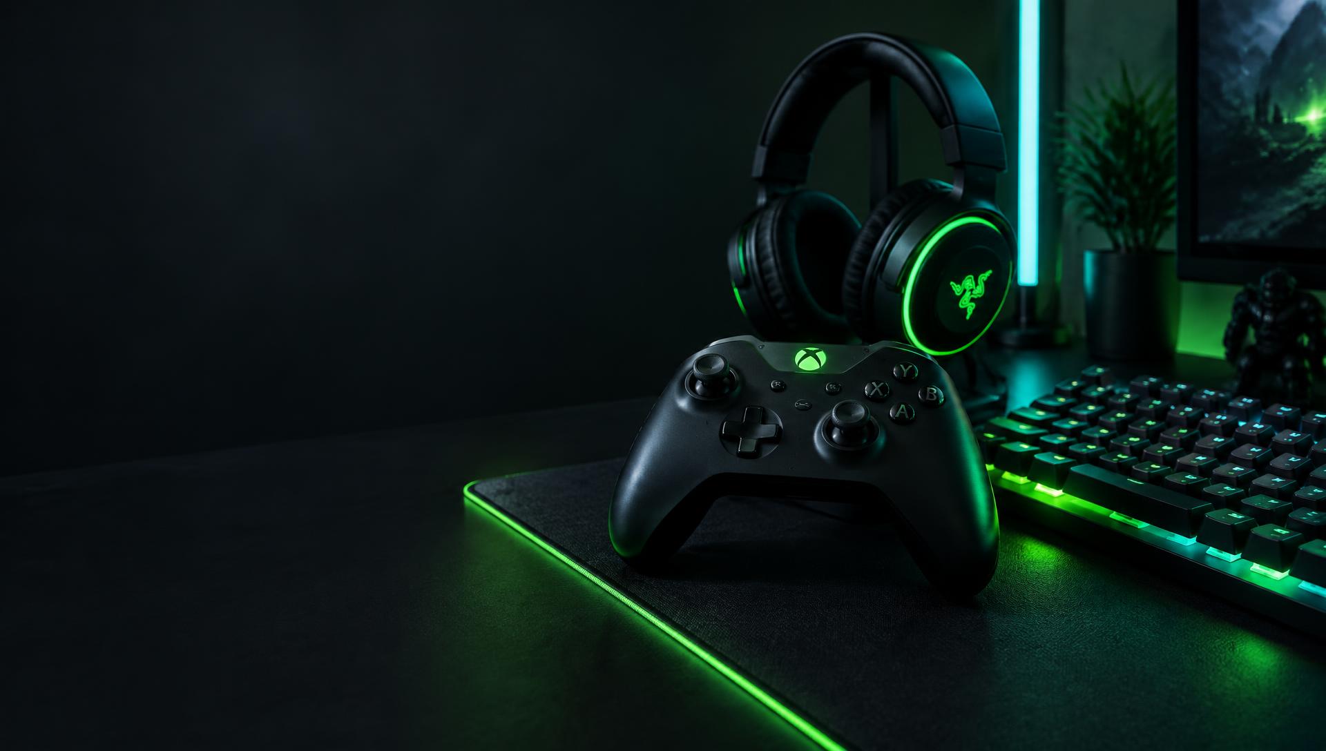 Gaming controller, headset and RGB keyboard